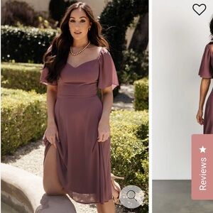 Baltic Born Purple Flutter Sleeve Sweetheart Midi Dress